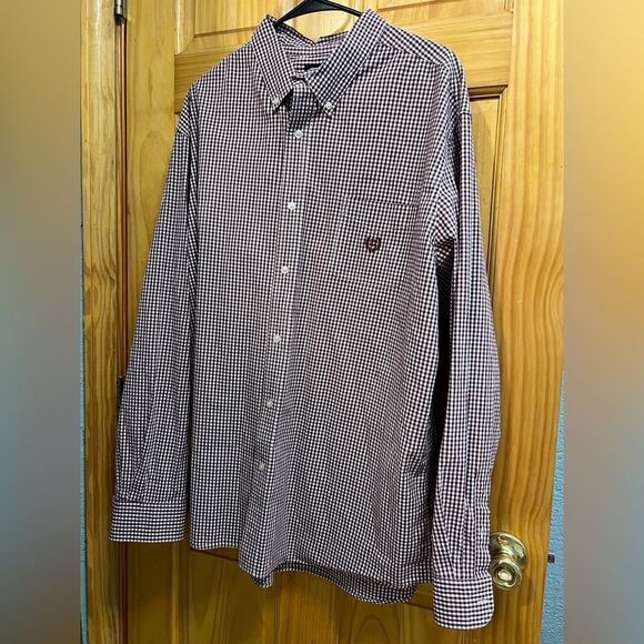 Chaps size XXL burgundy & white check button down shirt - Picture 1 of 7